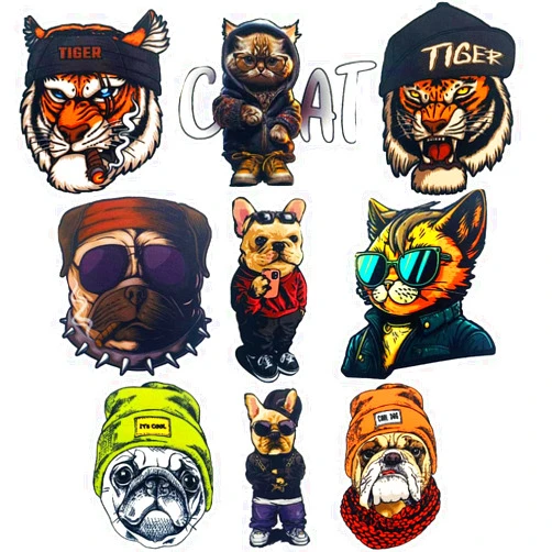 Addones 9Pcs Latest Version Iron On Sew On Multifunctional Patch, Self-Adhesive Cartoon Tiger Dog and Cat Patch Applique, Brighter Colors and More Realistic Patterns Than Traditional Embroidery Patch