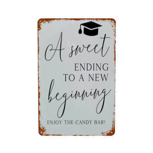 Ecostan Graduation Candy Bar Sign Sweet Ending To A New Beginning Sign,Grad Dessert Bar Sign Summer Rustic Decor for Farmhouse Garage Man Cave Living Room Dorm Office Cafe Home Nursery Garden 8x12 Inches