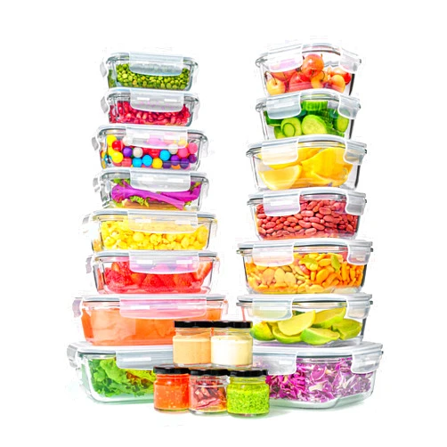 Le'raze 40pc Set Glass Food Storage Containers & Bowls with Airtight Lids - Leakproof BPA-Free Meal Prep Airtight Stackable Lunch Boxes, Kitchen Pantry & Storage Organizers - Microwave Freezer Dishwasher Safe