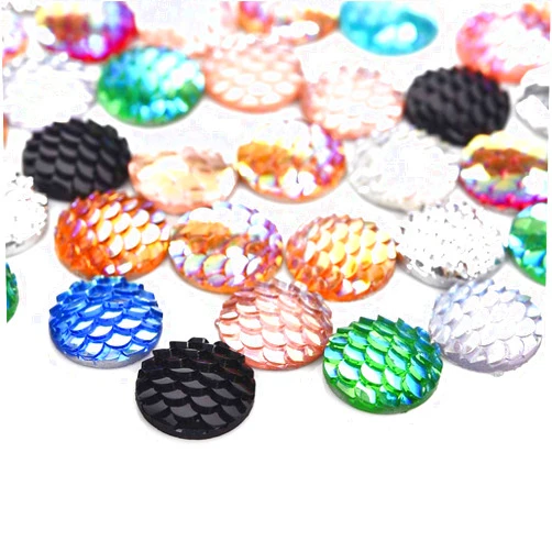 Vivian 208 Pieces 13 Colors Flat Back Resin Cabochons Druzy Iridescent Mermaid Scale Cabochons Flat Round Sparkly Glitter for Setting Bezel Tray Pendant Charms (10mm)
