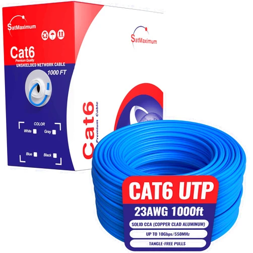 Cables Direct Online CAT6 Cable 1000ft Pull Box Solid Ethernet LAN UTP Cable 23AWG 550Mhz RJ45 Network CCA Copper Clad Aluminum Wire Bulk (Blue)