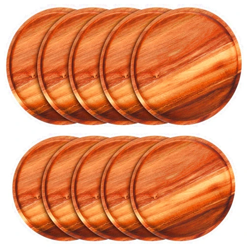Rtteri 10 Pieces Acacia Round Wood Plates 12 Inch Dinner Plates Wooden Charger Platter Bulk Easy Cleaning Lightweight Serving Tray for Dishes Snack Dessert