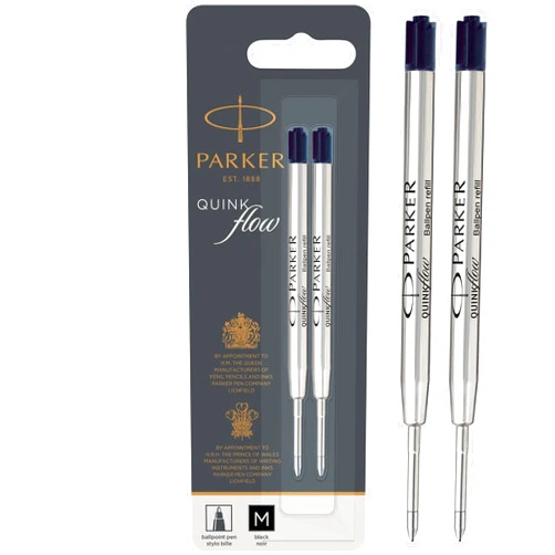 Parker QUINKflow Ballpoint Pen Ink Refill, Medium Tip, Black, 2 Pack