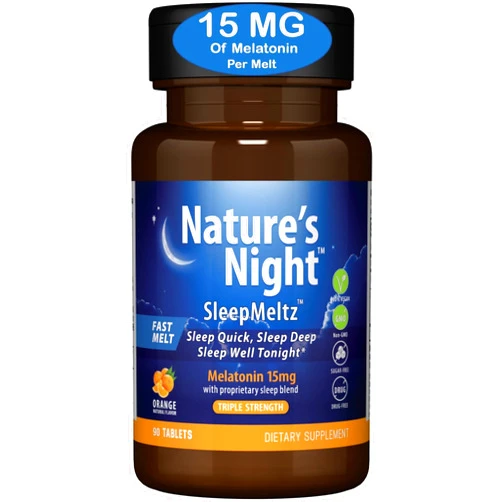 Nature's Night Zero Brands Nature's Night Triple Strength Quick Dissolve Melatonin 15mg with Supportive Blend | Natural Orange Flavor | 90 Count | Sugar Free, Vegan, Non-GMO, Drug Free