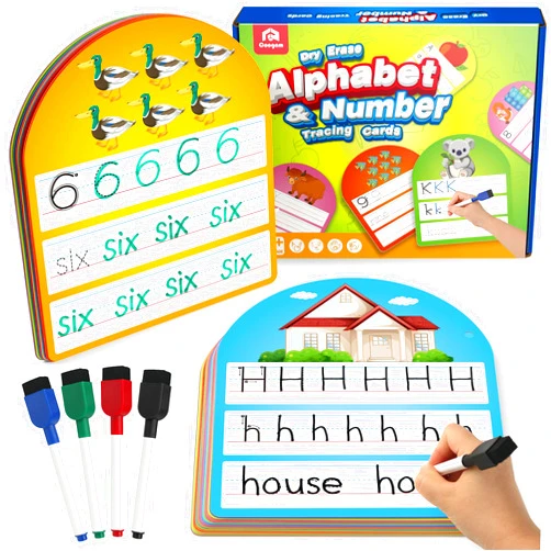 Coogam 36pcs Alphabet Number Practice Cards, Write and Wipe Alphabet Flashcards, Double Sided Dry Erase ABC Letter Tracing Cards, Educational Montessori Toy for Preschool Kids 3 4 5 Year Old