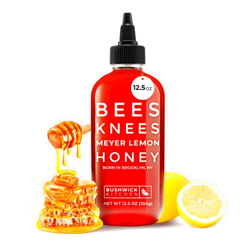 Bushwick Kitchen Bees Knees Meyer Lemon Honey, 12.5 oz, Pure Honey with Citrus, Gluten Free, Paleo Friendly Wildflower Natural Honey for Tea, Cooking, Food Gifts, Unique Gifts