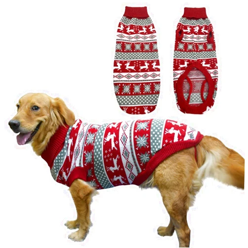 Vehomy Dog Christmas Sweater Xmas Pet Winter Knitwear Clothes Classic Warm Turtleneck Sweater Reindeer Snowflake Argyle Sweater Outfit for Medium Large Dogs XXL