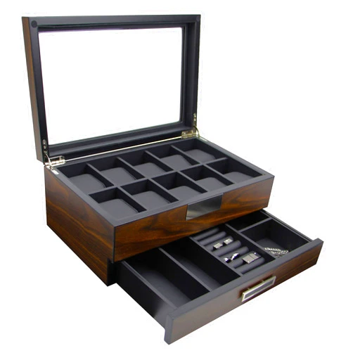 Decorebay Executive Wooden Watch Box Valet Box Sunglasses and Jewelry Box Storage Organizer (Sweetheart) (Brown)