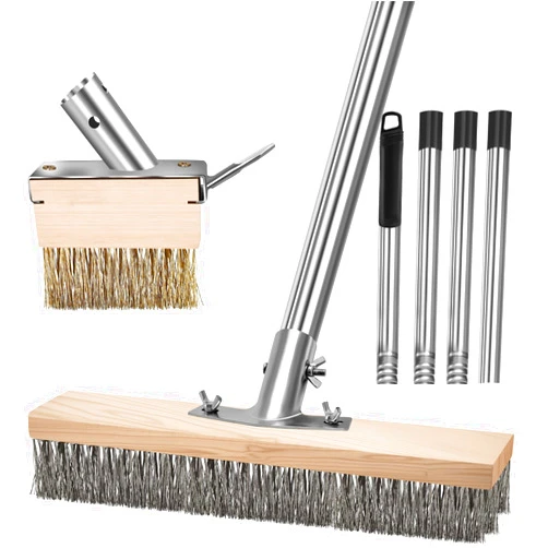 GHWMYD Crack Weeder Brush Heavy Duty Wire Broom Set, Multifunction Moss Grout Remover with Scraper Weed Puller, Detachable 64.9in Handle for Outdoor Deck Pavers Patios Walkways Concrete Floor Cleaning