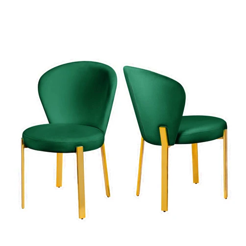 KithKasa Green Velvet Dining Chairs Set of 2, Upholstered Armless Kitchen Chairs with Golden Metal Legs, Green Accent Chair for Vanity Living Room Dining Room