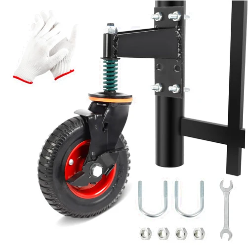 FAHKNS 8inch Gate Wheel with Brake, Moves Smoothly Fence, 600 Lb Capacity 360 Degree Rotation Gate Wheels for Wooden/Metal Tube Gate Spring-Loaded Heavy Duty Gate Wheel Nuts Wrench Gloves