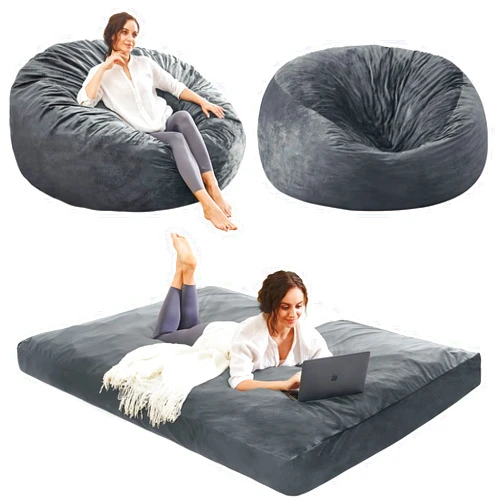 ILPEOD Bean Bag Chairs for Adults - Giant Bean Bag Chair Convertible Bean Bag Bed - Beanbag Chair with Micro Fiber Cover/Furniture Foam Filler - Bean Bag Couch Sofa in Bedroom Dorm Room - Full Grey