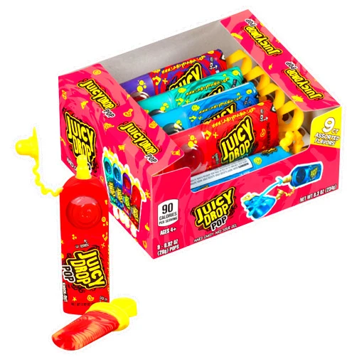 Juicy Drop Sweet & Sour Lollipop Variety Party Pack - 9 Count Sweet Lollipop Suckers & Sour Gel in Assorted Fruity Flavors - Fun Sour Candy For Birthdays And Parties - Sour Candy Variety