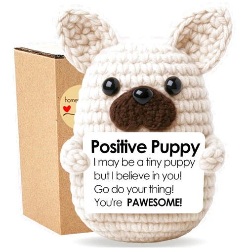 Vatogon Positive Dog Gifts for Fathers Day Teacher Appreciation Graduation,Inspirational Emotional Support Crochet French Bulldog Gift for Dog Lover Birthday,Cute Handmade Frenchie Desk Decor