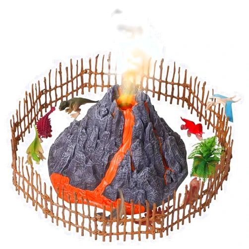 Dazmers | Volcano and Dinosaurs Playset - Includes 8 Jurassic Dinosaur Figures and Fence Mist-spouting Volcano World Set - Electric Volcano & Dinosaur Toys for Kids - Mini Gift for Toddlers Ages 3+