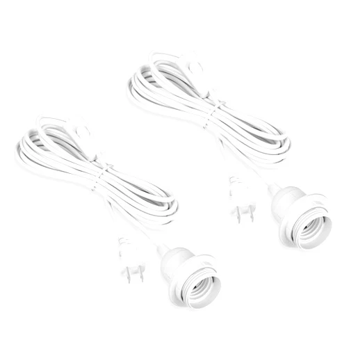 Zarnicy Plug in Pendant Light Socket Kit - 16Ft Hanging Light Lantern Cord Lamp Kit, E26/E27 Bulb Socket Extension Cord with On/Off Switch, Socket Rings, 2 Pack, White