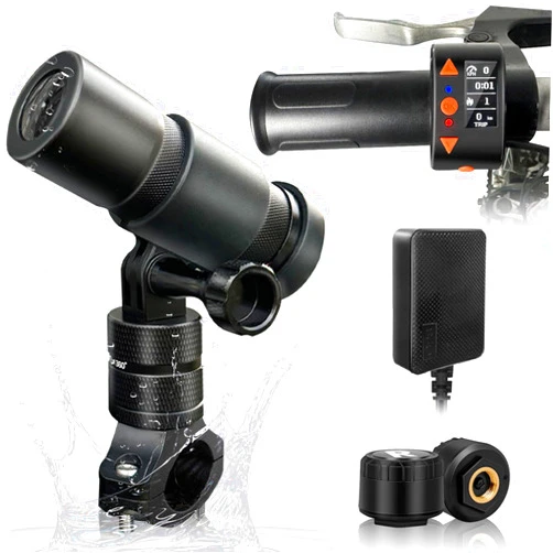 VSYSTO Bicycle Camera with OLED Display Wired Controller, Tire Pressure Sensors, GPS, WiFi HD 1080P 150° Wide Angle Lens Waterpoof Motorcycle Bike Dash Camera Temperature Calorie Display (Black-1080P)