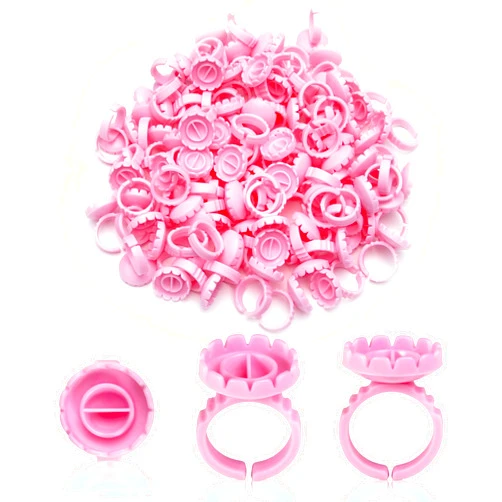 GLUEPIA 100 PCS Glue Rings Smart Glue Holder for Eyelash Extensions, Easy Fanning Disposable Glue Cups for Volume Lashes (Pink) (Pink)
