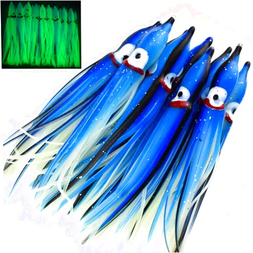 Jumping fish Soft Plastic Luminous Octopus Lures Squid Skirt Lures Trolling Saltwater Bait 20pcs 4.75 in 12cm