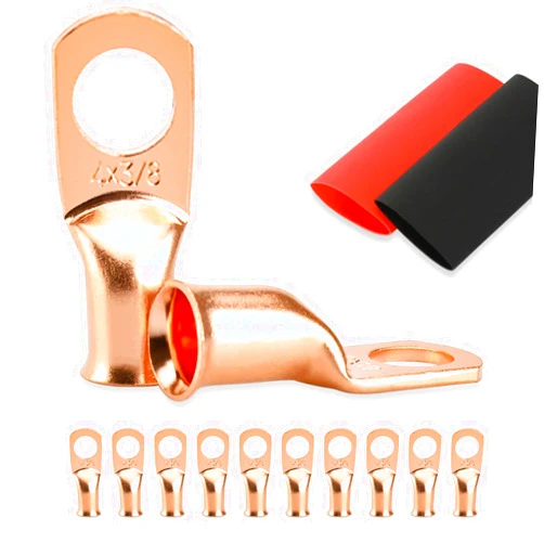 HOUSUN 10PCS Battery Cable Ends, 4 Gauge Wire Connectors 3/8 Copper Wire Lugs, Bare Copper Eyelets with Heat Shrink Tubing by HOUSUN