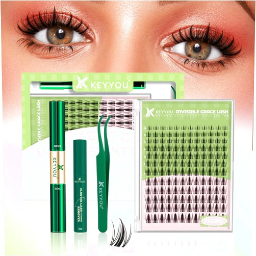 KEYYOU Fairy Lash Clusters Kit, Manga Eyelash Extension Kit at Home, 144pcs D Curl Wispy Natural Invisible Band Lash with Waterproof Lash Extensions Kit (Fairy-D-8-18MIX)