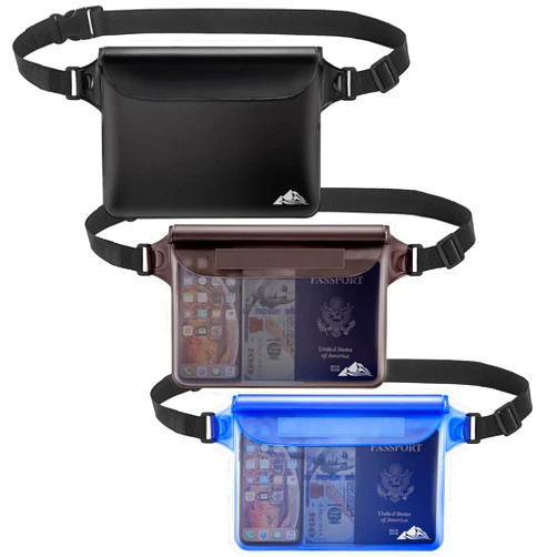 HEETA 3 Pack Waterproof Pouch, Screen Touch Sensitive Waterproof Dry Bag with Adjustable Waist Strap | Keep Your Phone and Valuables Dry | for Kayaking Boating Fishing Beach (Black, Grey & Blue)
