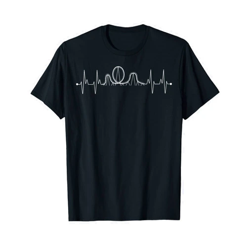Cute Extreme Ride Lover Heartbeat Pulse Designs Funny Roller Coaster Gift For Kids Amusement Park Carnival T-Shirt