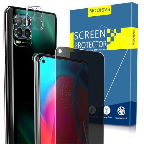 Moonshield [2+3 Pack]MOOISVS for Moto G Stylus 5G Privacy Screen Protector (2 Packs) with 3 Packs Camera Lens Proetctor,HD Clear Anti-Spy Scratch Resistance Tempered Glass for Moto G Stylus 5G