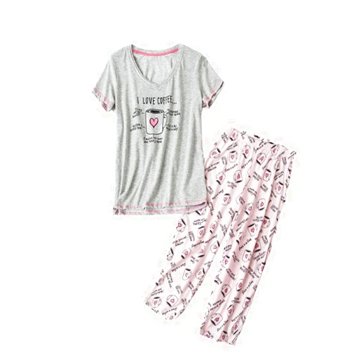 YIJIU Women's Short Sleeve Tops and Capri Pants Cute Cartoon Print Pajama Sets