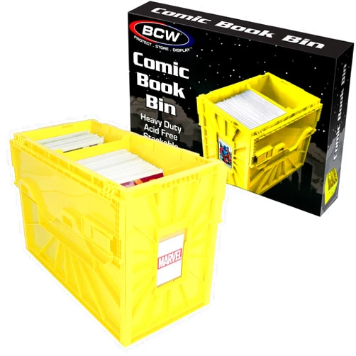 BCW Short Comic Book Bin | Holds 150 Comics | Stackable Plastic Storage | Acid-Free Organizer | Yellow, Single
