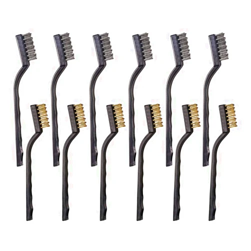 YiwerDer 12PCS Mini Wire Brushes, Stainless Steel & Brass Brush Set, Curved Handle Scratch Brush for Automotive, Cleaning Welding Slag and Rust