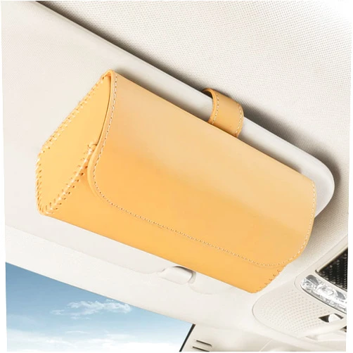 HOLDCY Sunglass Clip Holder for Car Sun Visor,Eye Glasses Storage Box - Automotive Accessories Leather 1Pcs Apply to All Car Models (Beige)