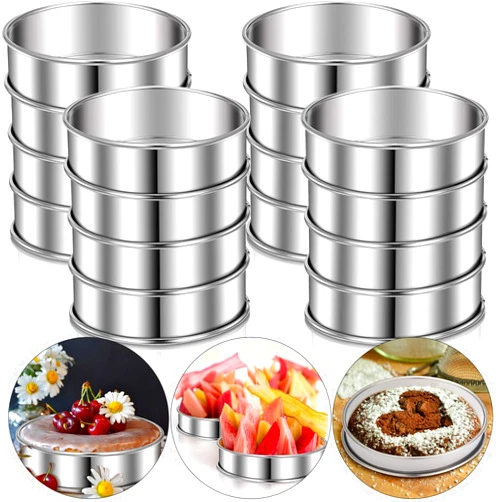 Boao 16 Pieces English Muffin Rings Nonstick Double Rolled Crumpet Rings Double Rolled Tart Stainless Steel Round Muffin Tart Molds for Home Baking