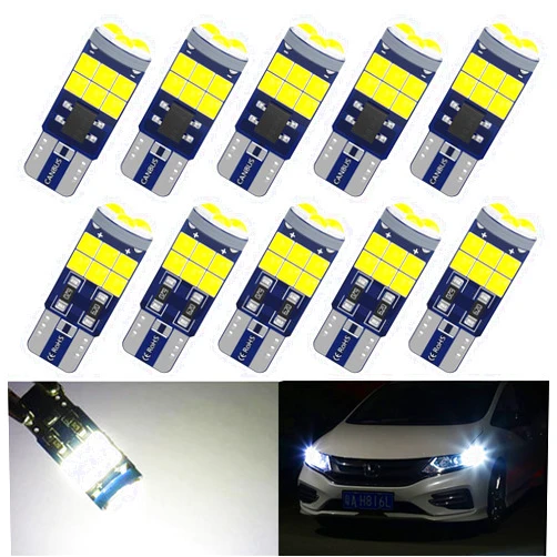 GZRUICA 194 LED Bulb Canbus Error Free 3030 Chipset 15-SMD T10 Wedge 168 192 W5W Replacement Bulbs for Car truck Interior Dome Map Door Courtesy Marker License Plate Lights White (Pack of 10)