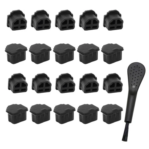 XYRSTOLR 20Pcs RJ11 Anti Dust Plug Cover Cap Protector, Silicone RJ11 Female Dust Cover Protector for Telephone, Switches, Fax Machines, Optical Fiber Boxes and Other Equipment Port with Clean Bursh