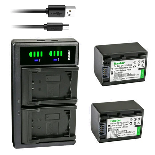 Kastar 2-Pack Battery and LTD2 USB Charger Replacement for Sony NP-FH30 NP-FH40 NP-FH50 NP-FH60 NP-FH70 NP-FH90 NP-FH100, Sony AC-VQH10 BC-TRV BC-VH1, Sony HDR-UX19, HDR-UX20, HDR-UX3, HDR-UX5