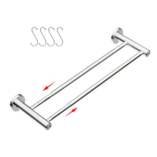 ZUEXT Adjustable Double Bath Towel Bar 16 to 27.6 Inch, ZUEXT Chrome Finished Stainless Steel Towel Holder Hanger, Expandable Wall Mounted Towel Rail for Bathroom Kitchen, 1