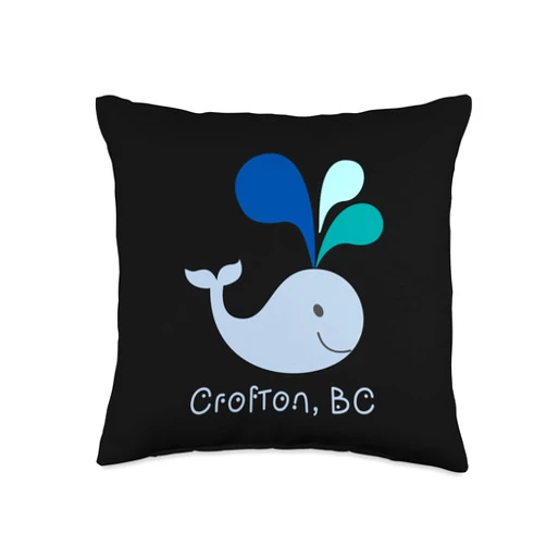 Proud Canadian Sailors & Ocean Lovers Crofton British Columbia Cute Whale Lover Cartoon Throw Pillow, 16x16, Multicolor