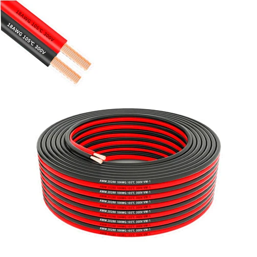 Matugajp 18 Gauge 2 conductor flexible parallel Electrical wire 50ft Red Black low voltage PVC Cord 18/2 AWG Stranded oxygen free copper cable for Automotive Solar panel Led strip lighting Marine Battery.