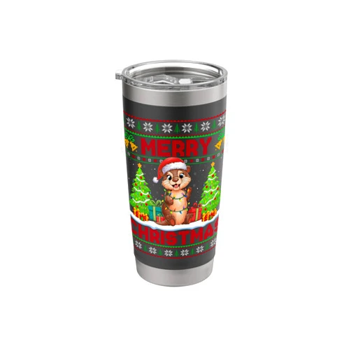 Otter Ugly Christmas Pajamas Otter Ugly Christmas Sweaters Funny Santa Hat Lights Xmas Stainless Steel Insulated Tumbler