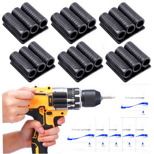 Threlaco 6 Pack Drill Bit Holder Tool Holster Bit Gripper with High Strength Adhesive Bits Holster Drill Bit Holder for Impact Driver Carry up to 6 Driver Bits on the Side of Power Drill or Driver
