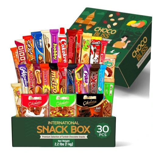 Eastanbul International Snack Box, 30 Full-Size Chocolate Assortment Bars, Turkish Exotic Snacks, Assorted Candy Variety Pack of Foreign Snacks Exotic Candy Box of Assorted Chocolate Mother's Day Gift