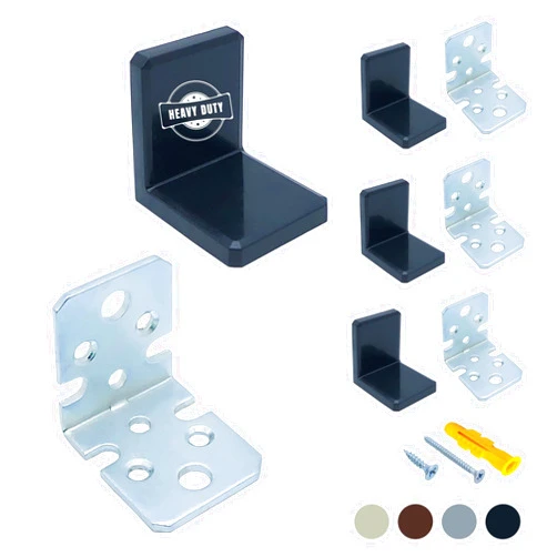 YAPIKAN L Bracket, Black Shelf Brackets, Stainless Steel Corner Brace, Furniture Anchors for Baby Proofing, Heavy Duty Cabinet Hanging Brackets, Plastic Cover Metal Brackets for Shelves, 4 PCS