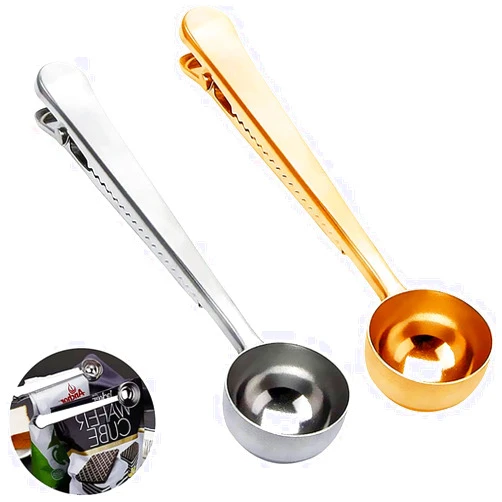 LANSKYWARE Coffee Scoop Clip Stainless Steel Tablespoon Coffee Spoon With long handle Multifunction Sealing Bag Clip For Tea, Coffee, Protein Powder, Instant Drinks, Kitchen Tools