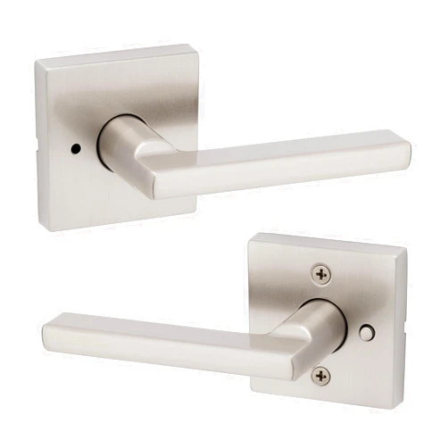 Kwikset Halifax Interior Privacy Door Handle with Lock, Door Lever For Bathroom and Bedroom, Satin Nickel Reversible Keyless Push Button Lock Door Lever, with Microban Protection
