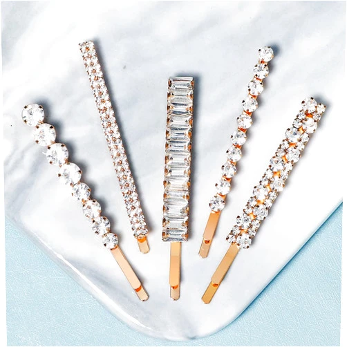CatYou 5 Pieces Crystal Hair Pins Metal Rhinestone Bobby Pins Sparkly Glitter Hair Clips Hair Accessories for Women Girls Hair Decoration,White