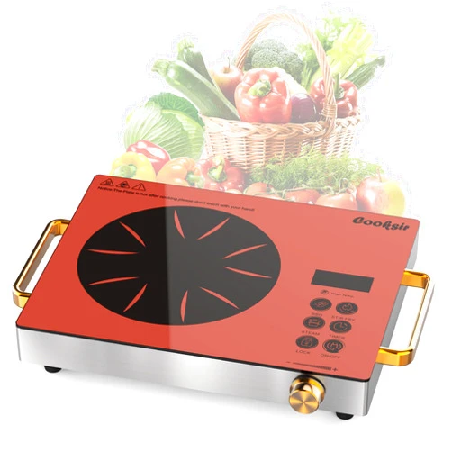 Cooksir Single Burner Electric Cooktop - 110V 1800W Portable One Burner Hot Plate, Countertop Electric Stove top for Home, Camping, RV, Timer, Child Lock, Steam, BBQ, Stir Fry, 120V Plug in (Orange)