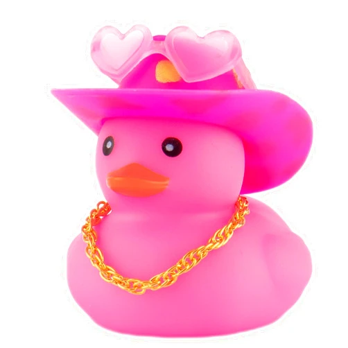 wonuu Car Cowboy Rubber Ducks, Dashboard Decorations Pink Duck for Car Ornament Accessories with Hat Heart Glasses Chain, Pink Gold