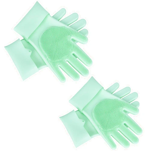 DING YUN Pet Grooming Gloves, 2 Pairs Cat Brush Gloves Dog Bathing Supplies Cat Grooming Glove Pet Hair Remover Silicone Rubber Gloves for Dog Shampoo Green