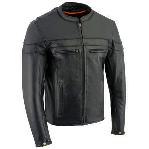 Milwaukee Leather LKM1725 Men's Black Leather Sporty Crossover Scooter Motorcycle Jacket w/Reflective Piping